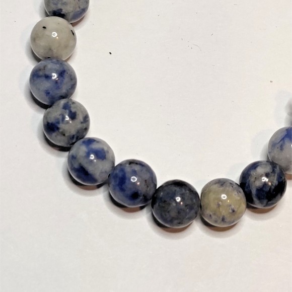 Blue Spot Jasper Stretch Bracelet 8mm round natural stone w/ felt pouch-B820 - Picture 7 of 9
